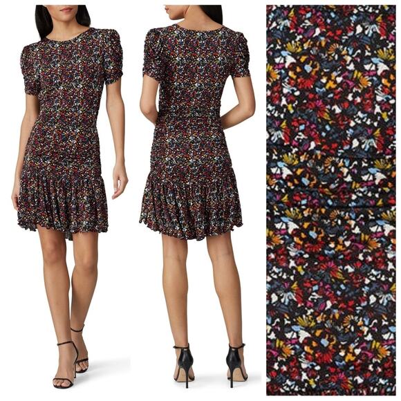 Tanya Taylor Effie Printed Jersey Dress Size XS Floral Vibrant Puff Sleeves Chic - Picture 1 of 11